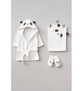 Bebitof %100 Pamuk Panda Desenli Bornoz Seti BBTF.BYZ.30037 (Beyaz)