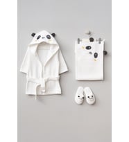 Bebitof %100 Pamuk Panda Desenli Bornoz Seti BBTF.BYZ.30037 (Beyaz)