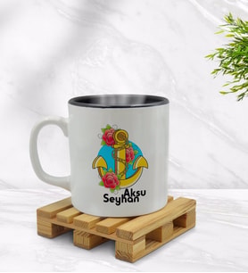 BK Gift Kişiye Özel Çapa Tasarımlı İçi Siyah Renkli Kupa Bardak Model 4