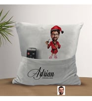 BK Gift Kişiye Özel Erkek Yılbaşı Karikatür Tasarımlı Organizer Kumanda ve Atıştırmalık Cepli Gri Kırlent Yastık-6 Arkadaşa Hediye, Cepli Yastık