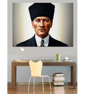 Atatürk Siyah Beyaz Portre Dekoratif Kanvas - Mdf Ahşap Tablo