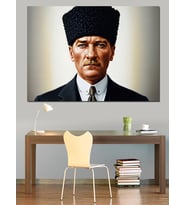 Atatürk Siyah Beyaz Portre Dekoratif Kanvas - Mdf Ahşap Tablo