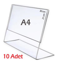 A4 L-Tipi Yatay Şeffaf Föylük Menü Fiyatlık Broşür Etiket Fotoğraflık Albüm Stand Sehpa (10 Adet) (Krem)