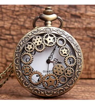 Kişiye Özel Retro Çark Kabartmalı Quartz Köstekli Saat