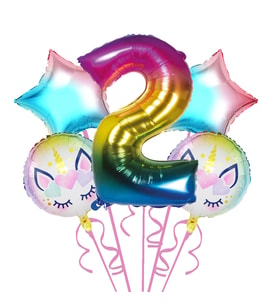 Gökkuşağı Unicorn 2 Yaş Folyo Balon 5 Li Set