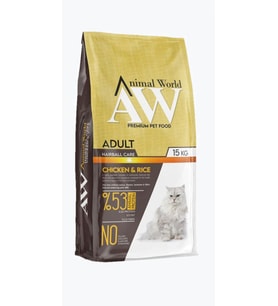 Animal World Hairball Tüy Yumağı Önleyici Tavuklu Kedi Maması 15 kg (KAHVE-KAHVE)