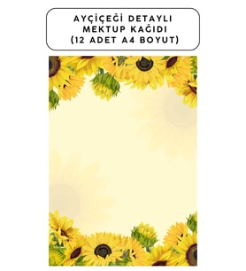Ayçiçeği Detaylı Mektup Kağıdı (12 Adet A4 Boyut)