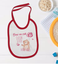 BK Kids Kişiye Özel Beni En Çok Dayım Sever Tasarımlı Kırmızı Bebek Mama Önlüğü-1