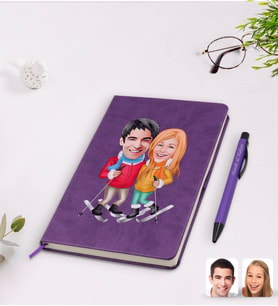 BK Gift Kişiye Özel Sevgililer Karikatürlü Mor Termo Deri Defter Kalem Seti Model 107