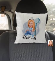 BK Gift Kişiye Özel İsimli Kadın Diş Hekimi Karikatürlü Kare Araç Koltuk Yastığı-2