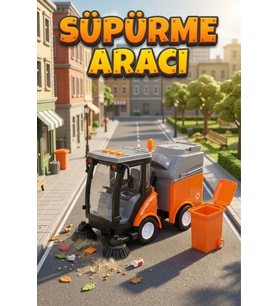 1:16 Sürtmeli Işıklı ve Sesli Oyuncak Sokak Süpürme Aracı - Şehir Temizlik Çöp Kamyonu (20 cm)