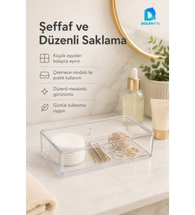 Şeffaf Kozmetik ve Takı Organizeri, Ruj, Oje, Pamuk Düzenleyici