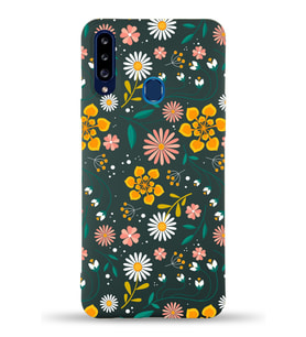 Samsung Galaxy A20s Uyumlu Lansman Kılıf Çiçek Tasarımlı İçi Kadife Kapak-Yeşil (Şeffaf)