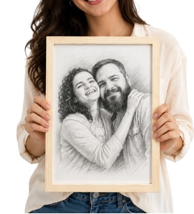 Kişiye Özel Karakalem Fotoğraflı Ahşap Çerçeve Hediyesi 23,5x32,5 cm