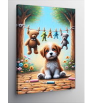 Kanvas Tablo Yavru Köpek Ve Peluş Ayılar