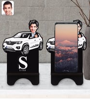 BK Gift Kişiye Özel Plakalı Erkek Renault Kwid Karikatürlü Ahşap Biblo Telefon Standı-1