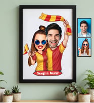 Kişiye Özel Karikatürlü Sarı Kırmızı Taraftar Sevgiliye Hediye Siyah Çerçeve Sevgililer Günü Hediyesi