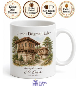 İbradı Düğmeli Evler Antalya Hatırası Hediye Kahve Kupası Bardak