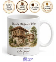 İbradı Düğmeli Evler Antalya Hatırası Hediye Kahve Kupası Bardak