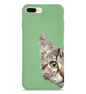 Apple iPhone 8 Plus Uyumlu Lansman Kılıf Catface Tasarımlı İçi Kadife Kapak-Yeşil (Şeffaf)