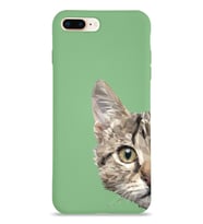 Apple iPhone 8 Plus Uyumlu Lansman Kılıf Catface Tasarımlı İçi Kadife Kapak-Yeşil (Şeffaf)