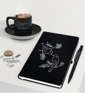 BK Gift Sevgililere Özel İsimli Siyah Defter Kalem ve Türk Kahvesi Fincanı Hediye Seti-6,  Sevgiliye Hediye, Sevgililer Günü, Yeni İş Hediyesi