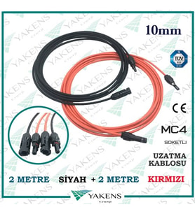 Güneş Paneli Uzatma Kablosu (2m+2m) 4 Metre 10mm Çift Taraflı Hazır Soketli Solar Ara Kablo Siyah Kırmızı (Siyah-Kırmızı)