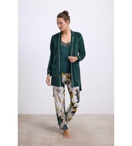 Mulvxbrf Brf02 Kadife Sabahlık, Dantelli Atlet Ve Desenli Pantolon Pijama Takımı (Mulvix)