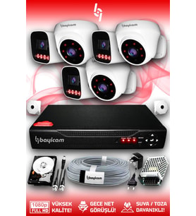 Bayicam 6 Kameralı Zebra 3 İç Kamera Set 2 TB 5 MP Full HD Gece Görüşlü Güvenlik Kamerası Sistemi