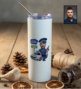 Kişiye Özel Kişiye Özel Karikatürlü Erkek Polis Pipetli Çelik Termos Polisler Günü Hediyesi