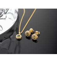 925 Ayar Gümüş Ağustos Ayı Doğum Taşı ( Peridot ) Kolye - Küpe Seti