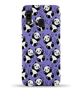 Samsung Galaxy A20 Uyumlu Lansman Kılıf Panda Tasarımlı İçi Kadife Kapak-Mor (Şeffaf)
