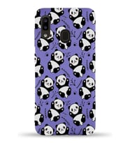 Samsung Galaxy A20 Uyumlu Lansman Kılıf Panda Tasarımlı İçi Kadife Kapak-Mor (Şeffaf)