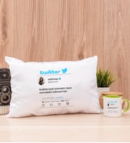 Kişiye Özel Twitter Tasarım Fotoğraflı Dikdörtgen Yastık ve Yeşil Kupa