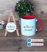 Doktora Hediye Kupa Bardak Kırmızı ve Ahşap Anahtarlık Hediye Tıp Bayramı Hediyesi (Model 1)
