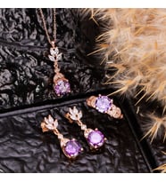 Sevgililer Günü Hediyesi Gümüş Ametist Taşlı Lotus Motifli Set
