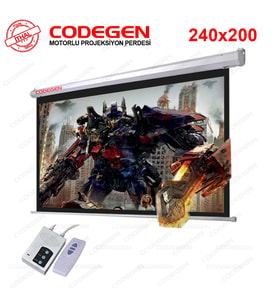 Codegen EX-24 MOTORLU PROJEKSİYON PERDESİ 240x200 Elektrikli Uzaktan Kumandalı (Arkası Siyah Fonlu -