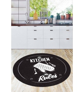 Siyah Kaymaz My Kitchen My Rules Daire Mutfak Halısı AR848