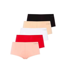 U.S. Polo Assn. Kadın 5'li Şort Boxer (Kırmızı-Somon-Ten-Beyaz-Siyah) (Çok Renkli)