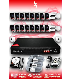 Bayicam 16 Kameralı Zebra 16 Dış Kamera Set 320 GB 5 MP Full HD Gece Görüşlü Güvenlik Kamerası Sistemi