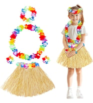 Northcity Yetişkin Çocuk Hawaii Parti Seti - 40 cm Naturel Etek + Çiçek Aksesuarlar (5 Parça)