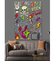 Rock Müzik Kafatası Poster Dekoratif Kanvas - Mdf Ahşap Tablo