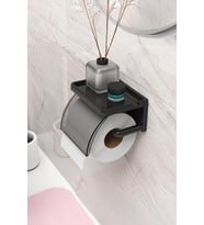 Yapışkanlı Kapaklı Tuvalet Kağıdı Askısı Banyo Tuvalet Kağıtlığı Aparatı Peçetelik Organizer Plastik, Siyah