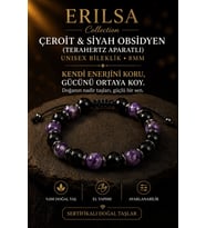 Sertifikalı Çeroit Siyah Obsidyen Terahertz Bileklik - 8 MM Doğal Taş Unisex Ayarlanabilir (Çok Renkli)