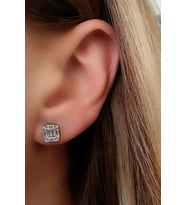 Dikdörtgen minimal baget kesim swarovski taşlı gümüş tek taş küpe