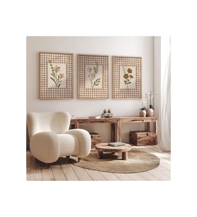 3 Parça Ahşap Çerçeveli Oturma Odası Salon Mutfak Tablo Seti SET3504
