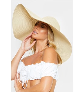 Kadın Oversize Büyük Hasır Şapka Naturel Plaj Şapkası (Bej)