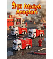 3'lü İtfaiye Araç Seti - Hareketli Merdivenli ve Sepetli Oyuncak İtfaiye Kamyonu - Eğitici Makineler
