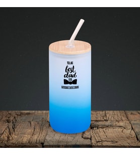 BK Gift İsimli Dad Tasarımlı Mavi Renk Pipetli Buzlu Cam Bardak 600ml - 4, Babaya Hediye, Doğum Günü Hediyesi