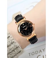 Gogoey Kadın Kol Saati Rose Gold Lüks Moda Şık Bayan Saat (Siyah)